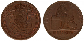 Belgium - Leopold I (1831-1865) - 10 Centimes 1833 (KM2.1, Aern.31) - Obv: Crowned monogram / Rev: Lion with tablet - UNC, very attractive piece, rare...