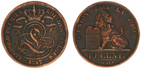 Belgium - Leopold I (1831-1865) - 10 Centimes 1847/37 (KM2.1, Aern.31) - Obv: Crowned monogram / Rev: Lion with tablet - VF