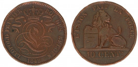 Belgium - Leopold I (1831-1865) - 10 Centimes 1848/38 (KM2.1, Aern.31) - Obv: Crowned monogram / Rev: Lion with tablet - F/VF