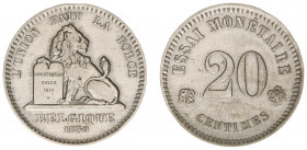 Belgium - Leopold I (1831-1865) - 20 Centimes 1859 - Essai in copper-nickel (cf. KM P2, Dupr.657) - Obv: Lion with tablet / Rev: Value - a.VF