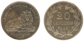 Belgium - Leopold I (1831-1865) - 20 Centimes 1860 - Essai by Wiener in nickel (Dupr.761) - Obv: Lion laying down to right, no tablet / Rev: Value and...