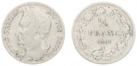 Belgium - Leopold I (1831-1865) - ½ Franc 1833 (KM6, Aern.64) - Obv: Laureate head left / Rev: Value within wreath - F/VF