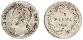 Belgium - Leopold I (1831-1865) - ½ Franc 1834 (KM6, Aern.64) - Obv: Laureate head left / Rev: Value within wreath - VF/XF