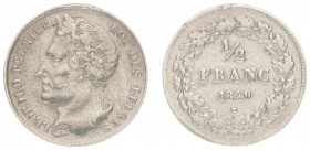 Belgium - Leopold I (1831-1865) - ½ Franc 1840 (KM6, Aern.64) - Obv: Laureate head left / Rev: Value within wreath - F/VF