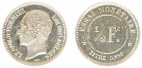 Belgium - Leopold I (1831-1865) - ½ Franc 1859 - Essai by Wiener in silver (Dupr.636) - Obv: Head left / Rev: Value within beaded circle, ESSAI MONETA...