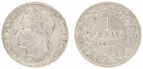 Belgium - Leopold I (1831-1865) - Franc 1834 (KM7.1, Aern.84) - Obv: Laureate head left / Rev: Value within wreath - good VF