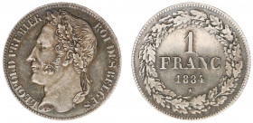 Belgium - Leopold I (1831-1865) - Franc 1834 (KM7.1, Aern.84) - Obv: Laureate head left / Rev: Value within wreath - a.UNC, attractive toning