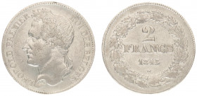 Belgium - Leopold I (1831-1865) - 2 Francs 1843 - Pos. B, edge lettering inclined left (KM9.1, Aern.107) - Obv: Laureate head left / Rev: Value within...