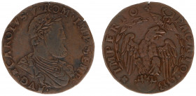 1553 - Jeton (Dugn.1893, vMierisIII.293.9) - Obv: Laureate, armored and draped bust Charles V right / Rev: Eagle on globe, caduceus in beak - bronze 2...