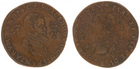1561 - Jeton 'Marriage Philip II and Isabella' (Dugn.2277, vOrden630) - Obv: Bust Philip II right between briquets and sparks / Rev: Bust Isabella lef...