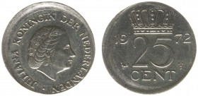 Misslagen en afwijkingen Koninkrijk NL - 25 Cent 1972 with misstrike ´struck 10% off center' - good XF
