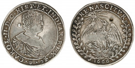1666 - Jeton 'Inauguration Charles II of Spain in Brabant' (Dugn.4220, vLoonII.536.3) - Obv: Young bust right / Rev: Phoenix rising from flames, lokki...