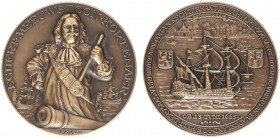 Historiepenningen - (1938) - Medal 'Egbert Meeuwszoon Kortenaer' by J.J. van Goor (KB.1236) - Obv. Kortenaer holding admiral's staff / Rev. Three-mast...