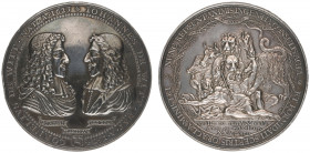 Historiepenningen - 1672 - Medal 'Moord op de gebroeders De Witt' by P. Avry (vLoon87.1) - Obv. Busts of Johan and Cornelis de Witt facing each other ...