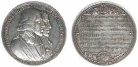 Historiepenningen - 1672 - Medal 'Moord op de gebroeders De Witt te 's-Gravenhage' (vL.87.3, PR.1585) - Obv. Busts right / Rev. Eight lines of text wi...