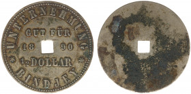 Plantagegeld / Plantation tokens - Bindjey - ½ Dollar 1890 (LaBe 42 / LaWe 42) - Obv. Square hole in the centre, date 1890. Legend : Unternehmung Bind...