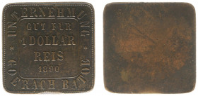 Plantagegeld / Plantation tokens - Goerach Batoe - 1 Dollar Reis 1890 (LaBe 85 / LaWe 94b) - Square - Obv. Value within square + Unternehmung Goerach ...