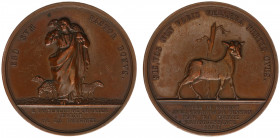 Historiepenningen - 1831 - Medal 'Spotpenning op het aftreden van Surlet de Chokier' by J. Leclercq (Dirks426) - Obv. Good shepherd / Rev. Shaven shee...