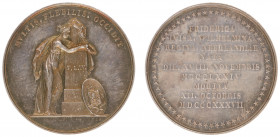 Historiepenningen - 1837 - Medal 'Overlijden van koningin Frederika' by D. van der Kellen (Dirks531) - Obv. Mourning Dutch Virgin with urn on column /...