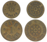 Plantagegeld / Plantation tokens - London Borneo Tobacco Company - ½ Dollar + 1 Dollar before 1896 (LaWe 713b + 711 / SS 46 + 47 / Pridm 59 + 58) - Ob...