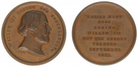 Historiepenningen - 1853 - Medal 'Bezoek Koning Willem III aan 's Rijks Munt' by D. van der Kellen (Dirks747, Scheffers8B) - Obv. Bust right / Rev. Te...