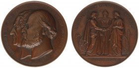 Historiepenningen - 1865 - Medal 'Ontmoeting Willem III met Leopold I van België' door L. & C. Wiener (Dirks856) - Obv. Busts left / Rev. Pax, Holland...
