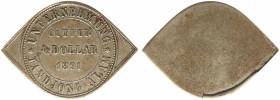 Plantagegeld / Plantation tokens - Tandjong Alam - ½ Dollar 1891 (LaBe 307 / LaWe 463) - Obv. Eye shaped. Obverse: Gut für - value - date: in three li...