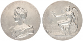 Historiepenningen - 1898 - Medal 'Inhuldiging Wilhelmina te Amsterdam' by B.H. Meyer (S&Z.79) - Obv. Bust left between tekst / Rev. Seated winged Geni...