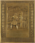 Historiepenningen - ND (1927) Uniface wall plaque 'De Boekdrukker' by J.C. Wienecke after Jan Luiken (JCW.261), printer at press within ornamental rim...