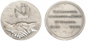 Historiepenningen - 1938 - Medal '25-jarig huwelijk G. Schiphouwer en G. de Ridder' by M. Pauw (De Beeldenaar 1982-6 p.67 no.1) - Obv. Ship above clas...