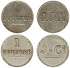 Overzeese Gebiedsdelen - Curaçao - 1 Stuiver ND (ca. 1880) - 'J x Co' (Jesurun & Co)+ 'J.J.N' (J.J. Naär) + 'LxC' (Leyba & Co) (Scho. 1408 + 1409) - P...