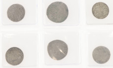 Dutch Provincial in boxes - Small lot silver coins Spanish/Austrian Netherlands including different types of Schellingen - Total 6 pcs.