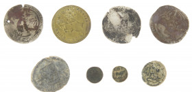 Dutch Provincial in boxes - Small box with Spanish Netherlands Stuivers ca. 1500 (3), Dutch lead tax token (1), small ancient bronzes (3), to Hannover...