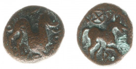 Celts - Gaul - Belgium Gaul / Nervii - AE17 (after 52 BC, 4.53 g) - Lion to right, VERCIO below / Horse prancing right, 4-spoke wheel above and VERCIO...