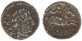 Celts - Spain - Baskunes / Pamplona - AR Denarius (120-20 BC, 3,63 g) - Bearded head right, Iberian legend BENKODA behind / Horseman right, holding sw...