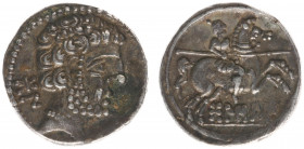 Celts - Spain - Bolscan / Huesca - AR Denarius (180-20 BC, 3,59 g) - Bearded head right, iberian letters BON behind / Horseman right, holding spear, I...