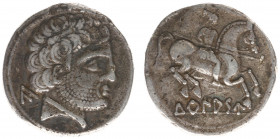 Celts - Spain - Turiasu / Tarazona - AR Denarius (120-20 BC, 4,00 g) - Bearded head right, Iberian KA, S and TU below / Horseman right, holding spear,...