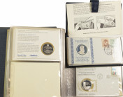 Album 'International Society of Postmasters' (numismatic first day covers) by Franklin Mint containing 36 sterling silver medals - added 1 cover/medal...