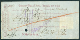 Netherlands Oversea - Nederlands-Indië - Bill of exchange ('wisselbrief') for ƒ 1067,00 issued in Batavia, December 31, 1879 by the Chartered Bank of ...