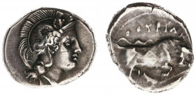 Italy - Lucania - Thourioi - AR Nomos (c. 400-350 BC, 7.71 g) - Head of Athena right, wearing Attic helmet decorated with Skylla / ΘΟΥΡΙΩΝ Bull buttin...