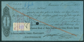 Netherlands Oversea - Nederlands-Indië - Bill of exchange ('wisselbrief') for ƒ 60,15 issued in Macassar, November 6 1883 by the Batavia Agency of the...
