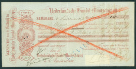 Netherlands Oversea - Nederlands-Indië - Bill of exchange ('wisselbrief') for ƒ 100 issued in Samarang, December 4, 1873 by the Factory Agent of the N...