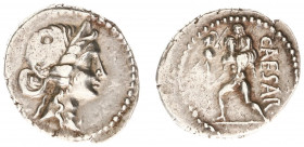 Julius Caesar (+44 BC) - AR Denarius (North Africa 47-46 BC, 3.79 g) – Diademed head of Venus right / CAESAR, Aeneas moving left, holding Palladium an...