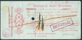 Netherlands Oversea - Nederlands-Indië - Bill of exchange ('wisselbrief') for ƒ 300 issued in Soerabaija, February 9, 1888 by the Factory Agent of the...