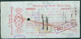 Netherlands Oversea - Nederlands-Indië - Bill of exchange ('wisselbrief') for ƒ 303,26 issued in Soerabaija, April 16, 1888 by the Factory Agent of th...