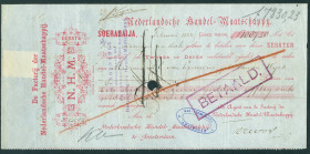 Netherlands Oversea - Nederlands-Indië - Bill of exchange ('wisselbrief') for ƒ 1.007,50 issued in Soerabaija, February 3, 1888 by the Factory Agent o...