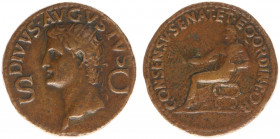 Augustus (27 BC - 14 AD) - AE Dupondius under Caligula (Rome AD 37-41, .. g) – DIVUS AVGVSTVS, radiate bust of Augustus left dividing S – C / CONSENV ...