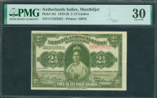 Netherlands Oversea - Nederlands-Indië - 2½ Gulden 4 augustus 1919 Treasury note Queen Wilhelmina (P. 101 / Mev. 161a / H-119b / PLNI19.2a2) - stamped...