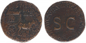 Livia (57 BC- 29 AD) - AE Sestertius (Rome AD 22-23, 24.26 g) – S P Q R IVLIAE AVGVST, carpentum drawn right by two mules / TI CAESAR DIVI AVG F AVGVS...