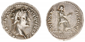 Tiberius (14-37) - AR Denarius (Lugdunum after AD 16, 3.72 g) - TI CAESAR DIVI AVG F AVGVSTVS, laureate bust right / PONTIF MAXIM, female figure (Livi...